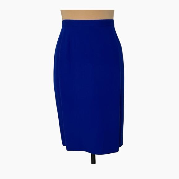 Vintage Kasper ASL Midi Skirt Size 14 Blue Pencil Back Zip Slit Lined Career - Picture 1 of 5